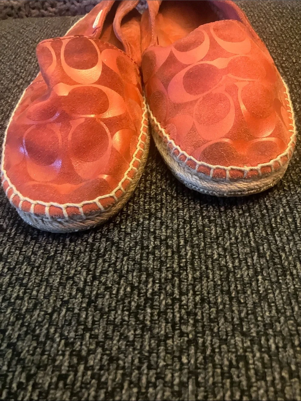 Coach “June” espadrille loafers red/coral suede upper signature logo 9.5